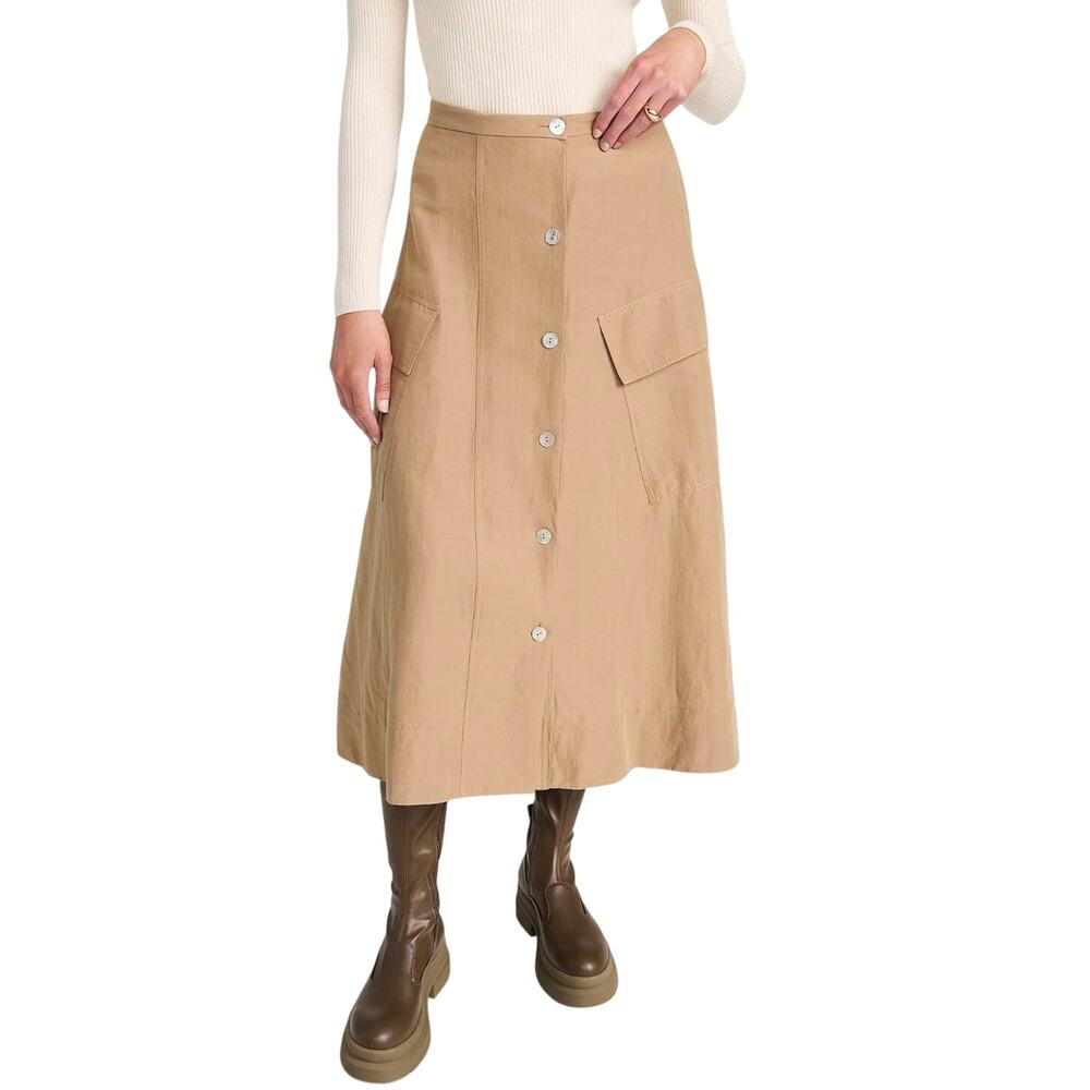 Vince Tan Linen Blend Midi Skirt Size 2
